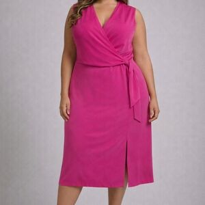 Jones New York Fuchsia Midi Wrap Dress